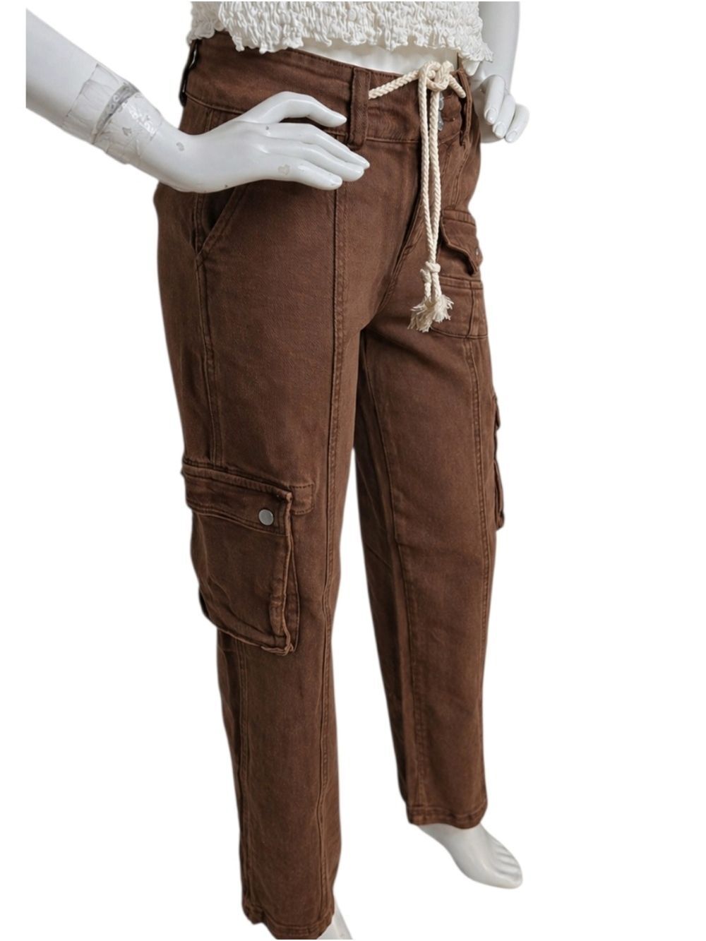 NWT Risen Brown Cargo Jeans High Rise Straight Leg Utility 2026